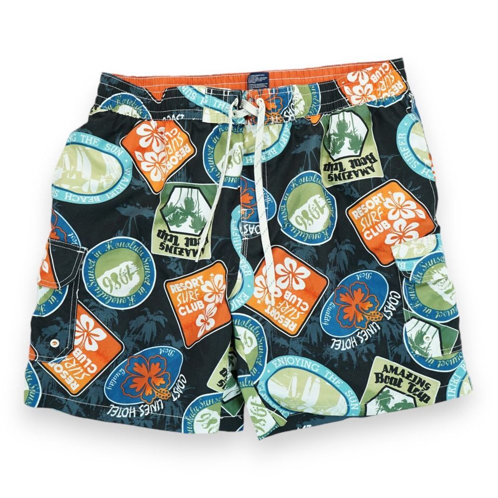 Caribbean Joe Let Go Mens XL Swim Trunks‎ Board Shorts Blue Floral Hawaiian